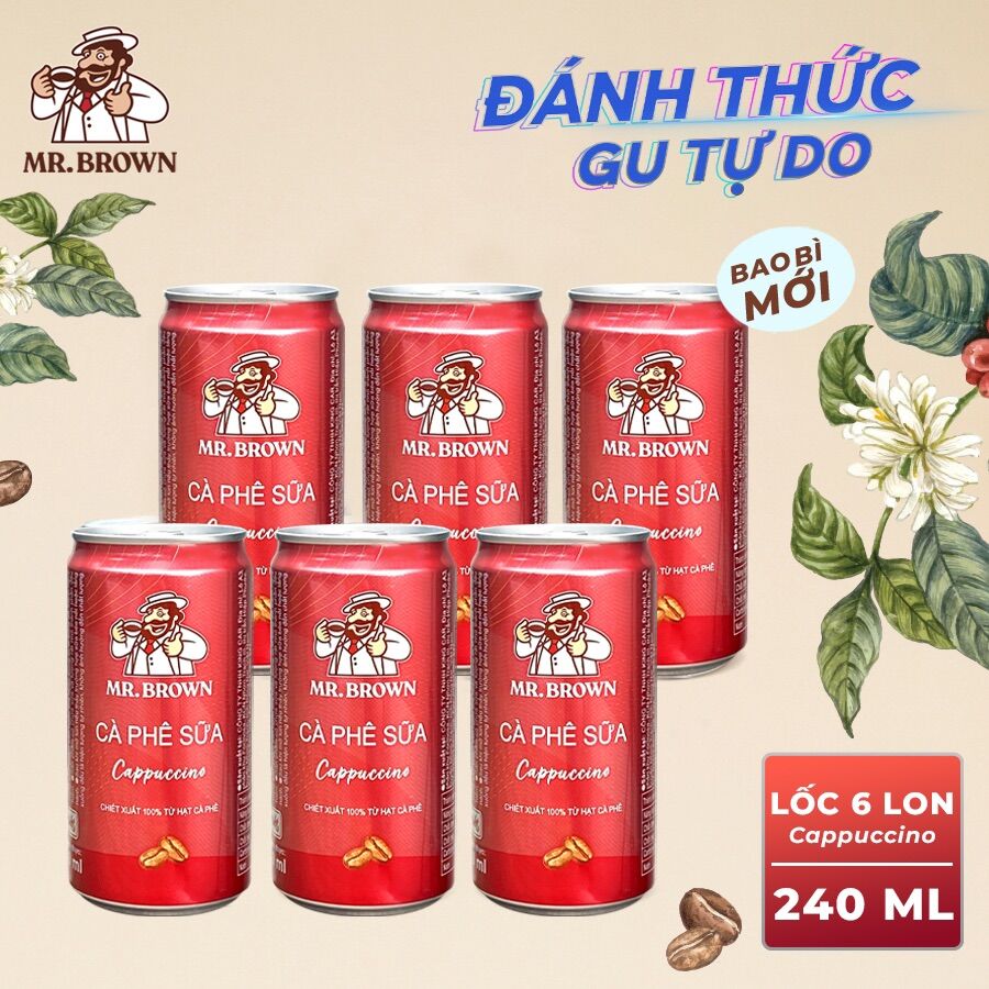 Lốc 6 lon cà phê Mr.Brown Cappuccino (240ml)