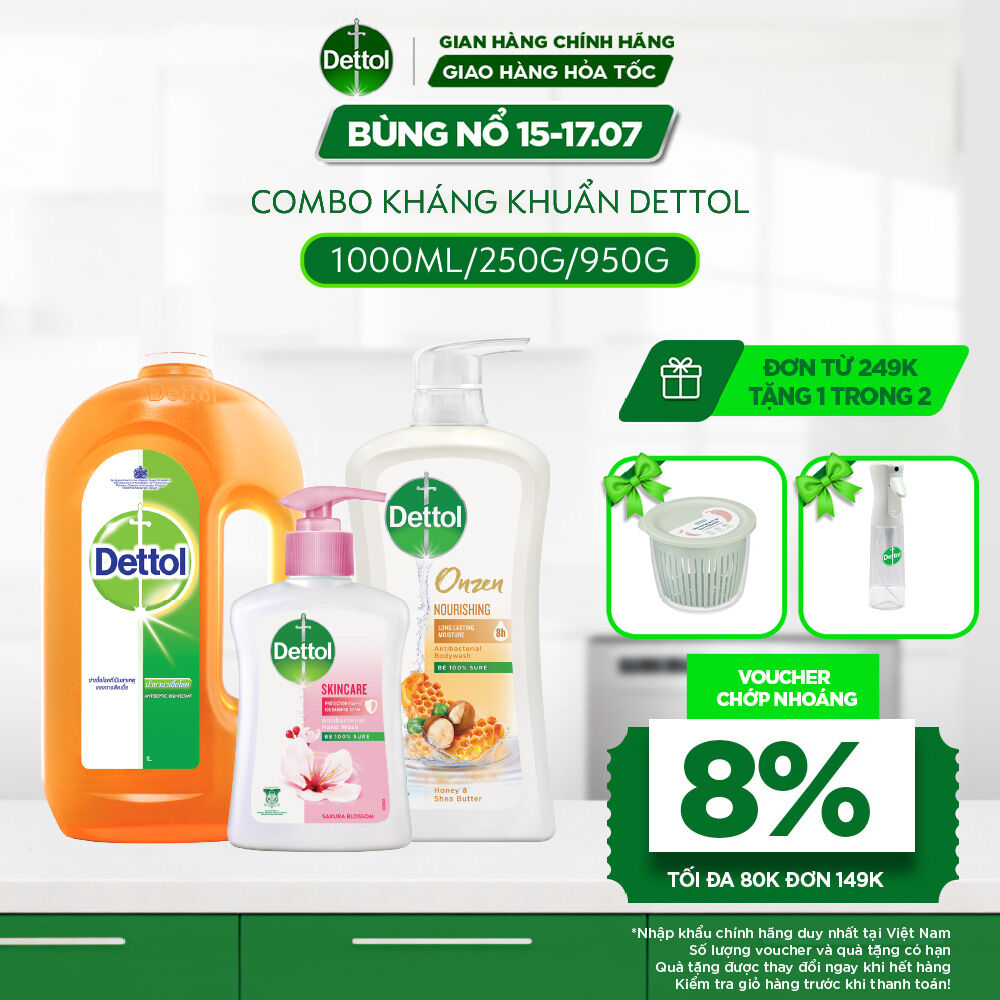 Combo Kháng Khuẩn Toàn Diện: Dung Dịch Diệt Khuẩn Đa năng 1L + Sữa Tắm Kháng Khuẩn Dưỡng Thể 950g + Nước Rửa Tay 250g