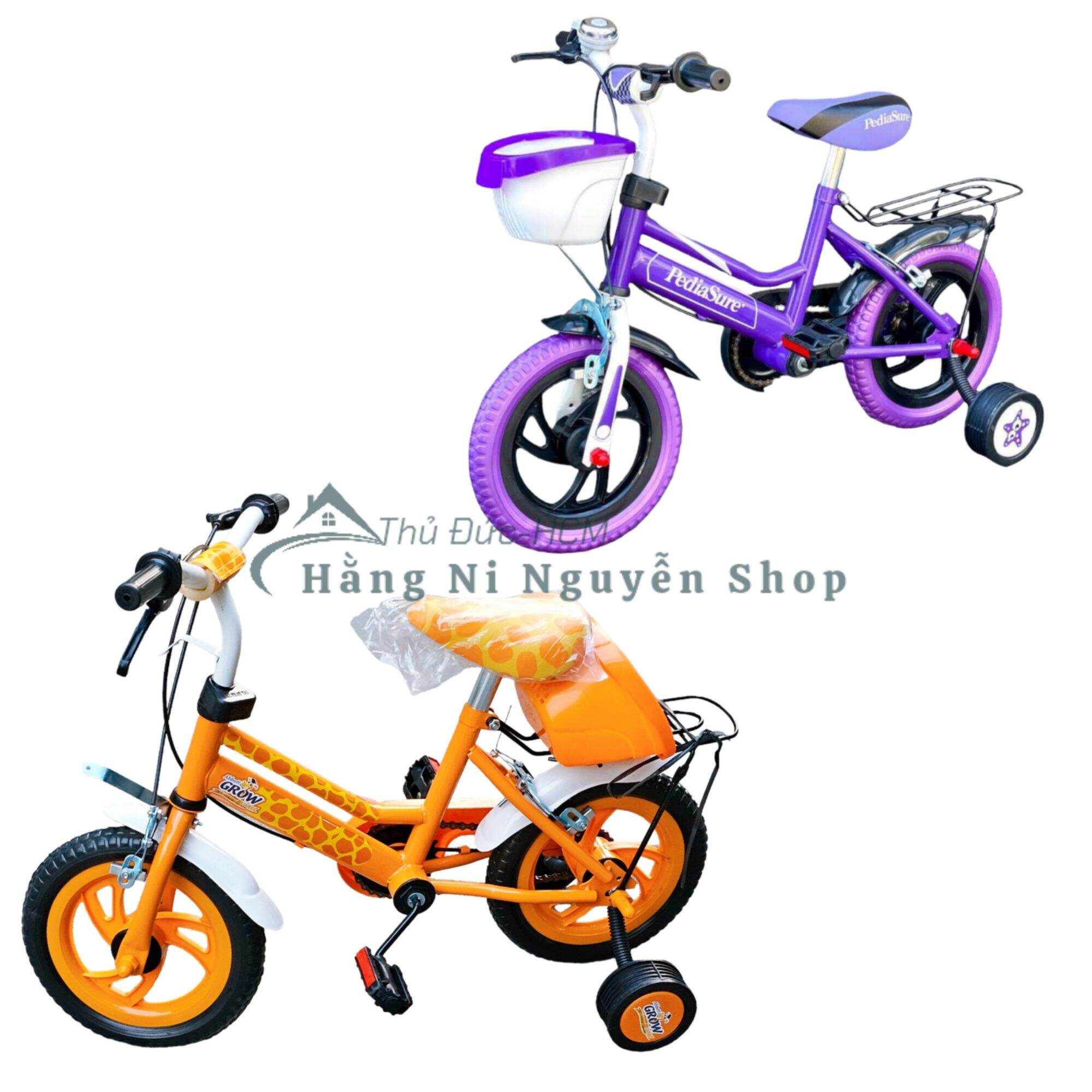 Xe đạp cho bé 2-5 tuổi 12in Nhựa Chợ Lớn yên xe nâng hạ được, có 2 bánh phụ