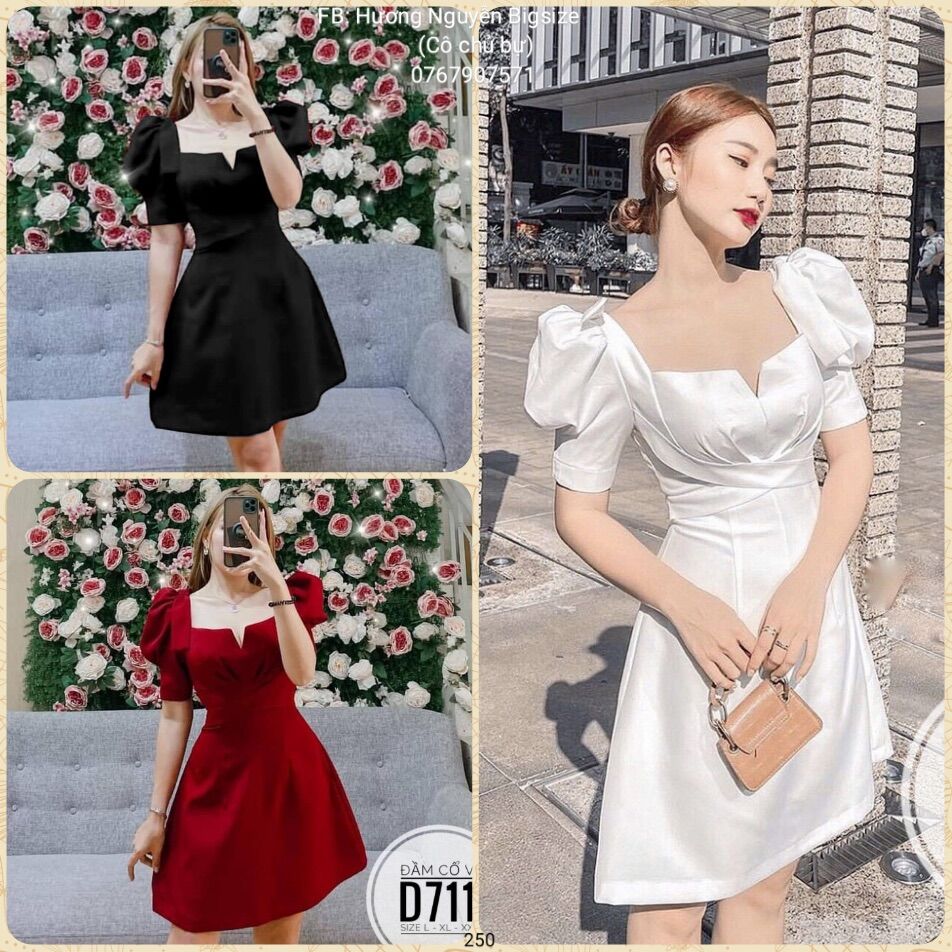 [Ảnh thật] 60-90kg Bigsize ĐẦM CỔ V DỰ TIỆC D711