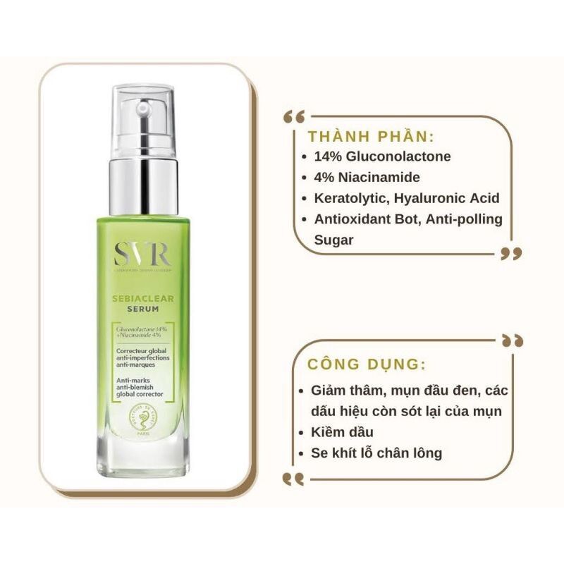 [Cóbill]Tinh chất giảm mụn & mờ thâm nám SVR Sebiaclear serum 30ml