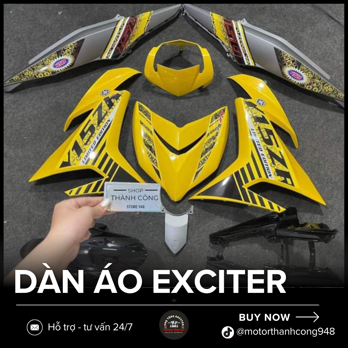 Dàn áo Exciter 150 Vàng Xám mẫu tem Y15ZR + Tặng Tem , Baga