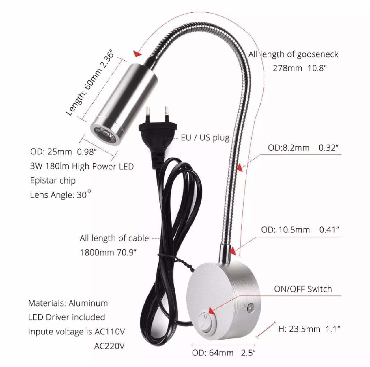 Đèn Rọi Tranh 3w. Đèn Đọc Sách 3W Vàng 3000K. Đèn Ngồi Lò Xo Đế Có Công Tắc. Đèn Ngủ 3W. Kopri.