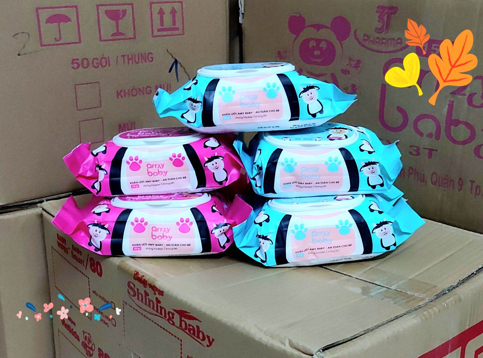 Combo 10 gói khăn giấy ướt amy baby 80gr, vải bi dày mịn, không mùi, khăn ướt không cồn, kháng khuẩn, dùng được cho bé, giá tận gốc.