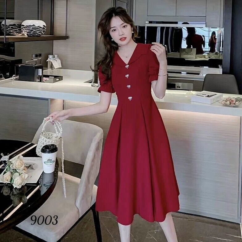 Đầm xoè cổ sen cách điệu thân nút nơ MLXL2XL