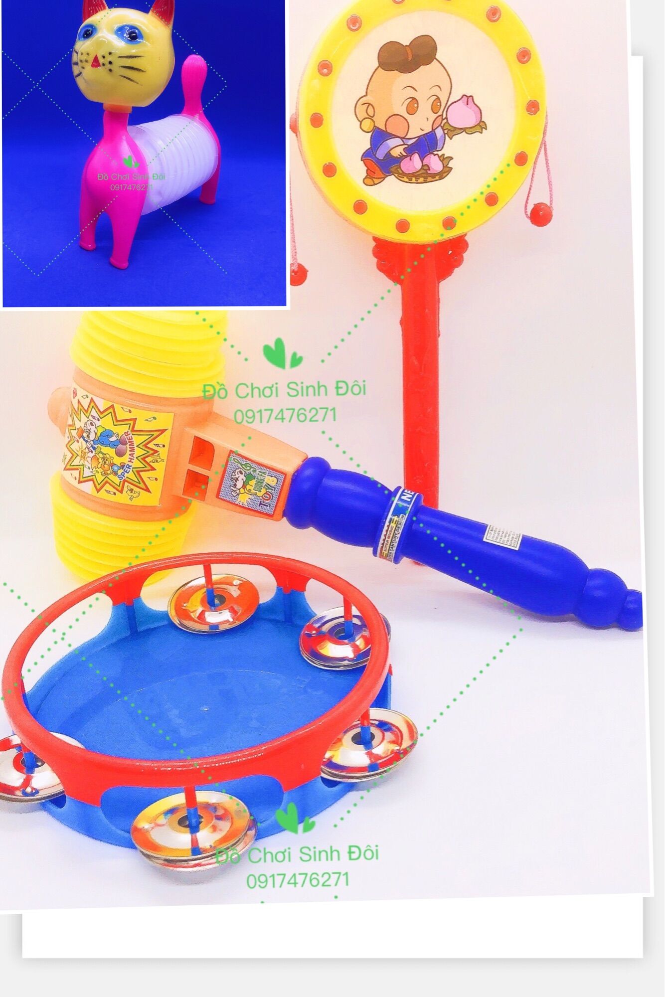 Đồ chơi lục lạc - trống và búa - combo 4 món