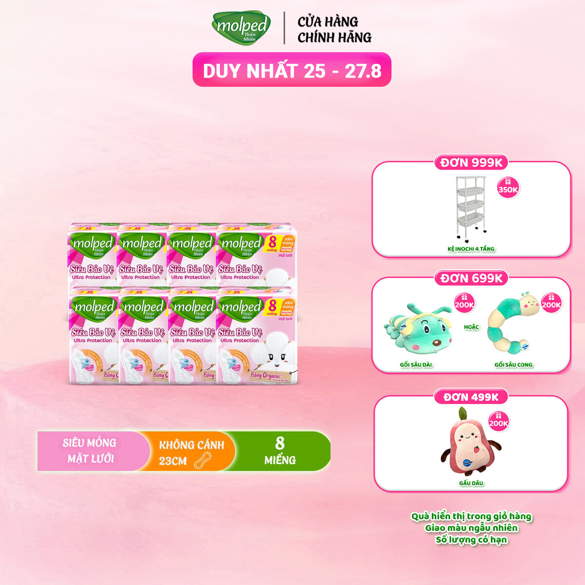 Combo 8 gói Băng vệ sinh Molped thiên nhiên Siêu bảo vệ Siêu mỏng không cánh