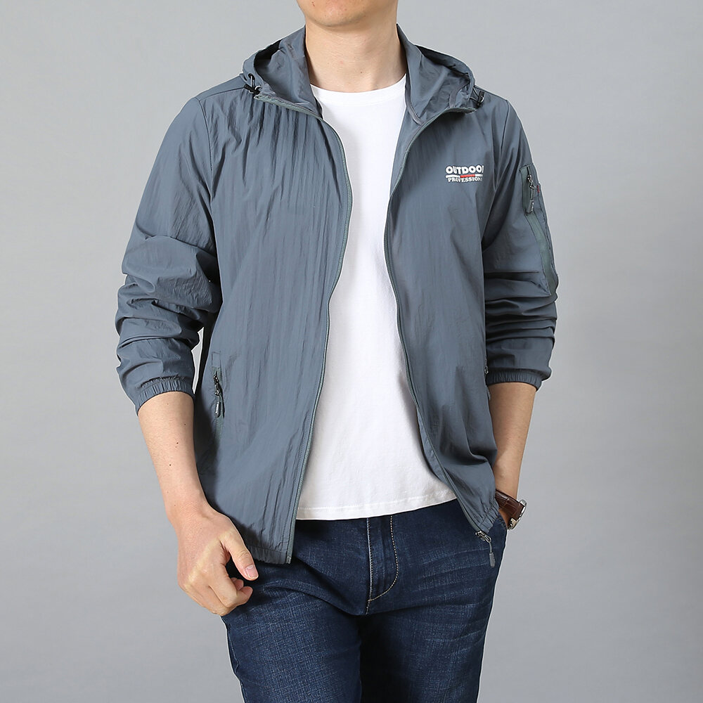 Áo Chống Nắng Áo Jacket Cardigan Liền Mũ Dài Vừa Rộng Rãi Xanh Denim Khóa Kéo Dài Tay Cho Nam Mặc Ngoài Mùa Hè Thoáng Khí Kiểu Mỏng