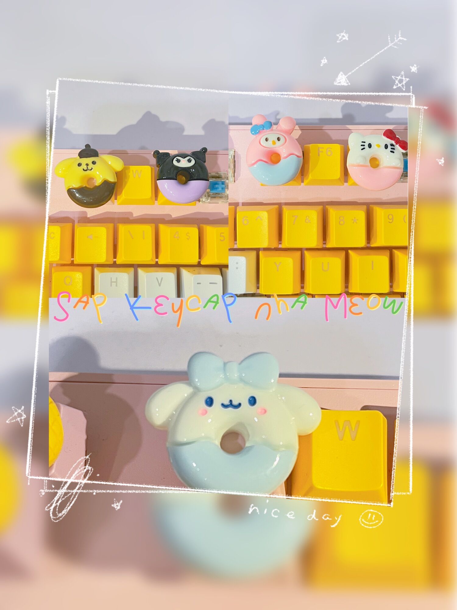 Keycap Donut Cinamoroll Kuromi chỉ dành cho bàn phím cơ