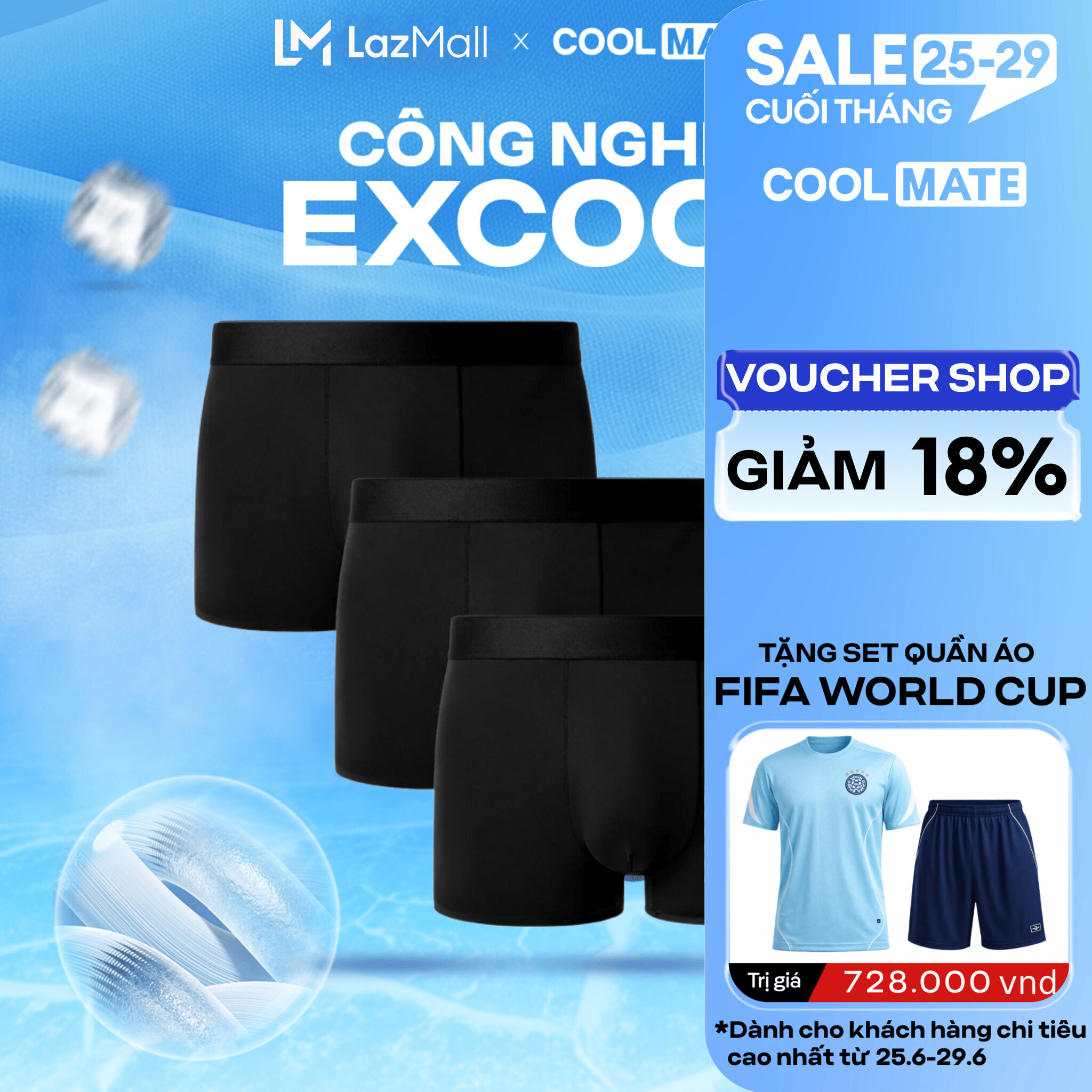 Combo 03 Quần lót nam Trunk Excool Microfiber Seamless (Không đường may) - Coolmate