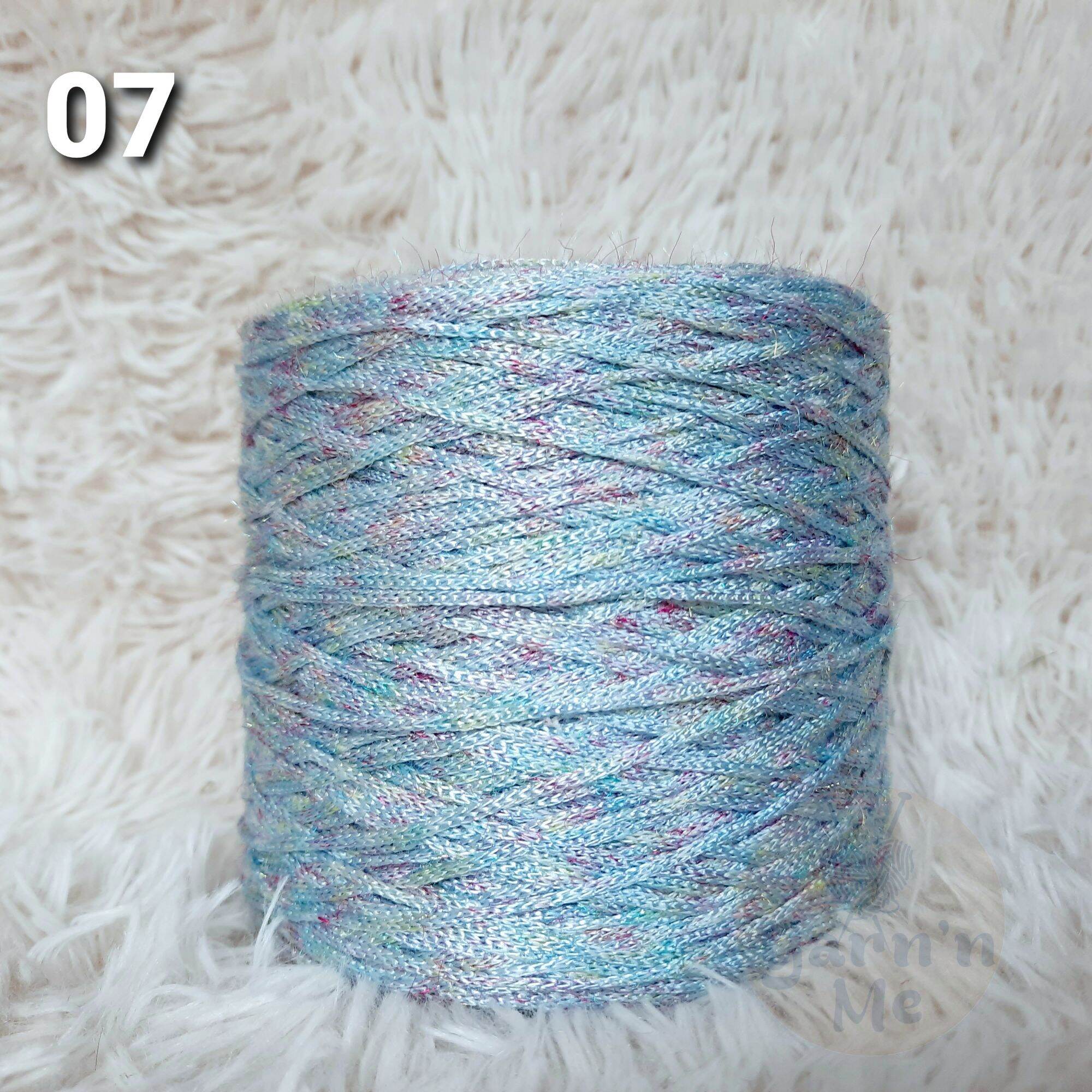 Sợi dệt loang pastel, kim tuyến phẩy ngũ sắc, cỡ 2.0mm đan móc túi ví, mũ nón