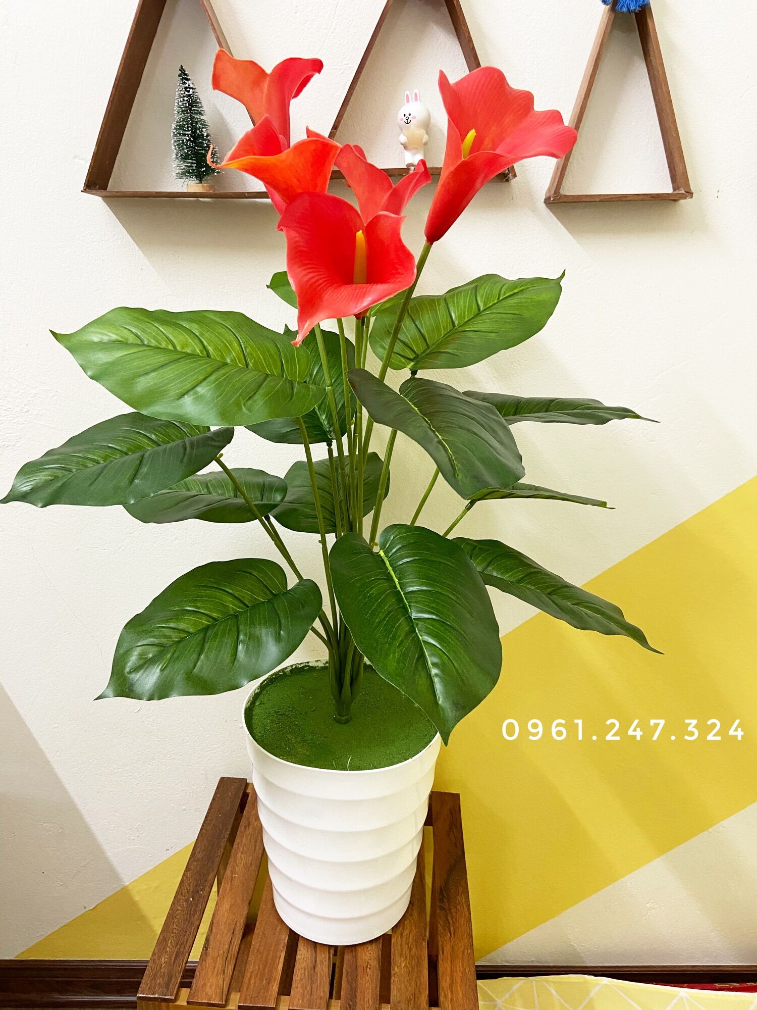 Cây giả - cây hoa rum đỏ 80cm