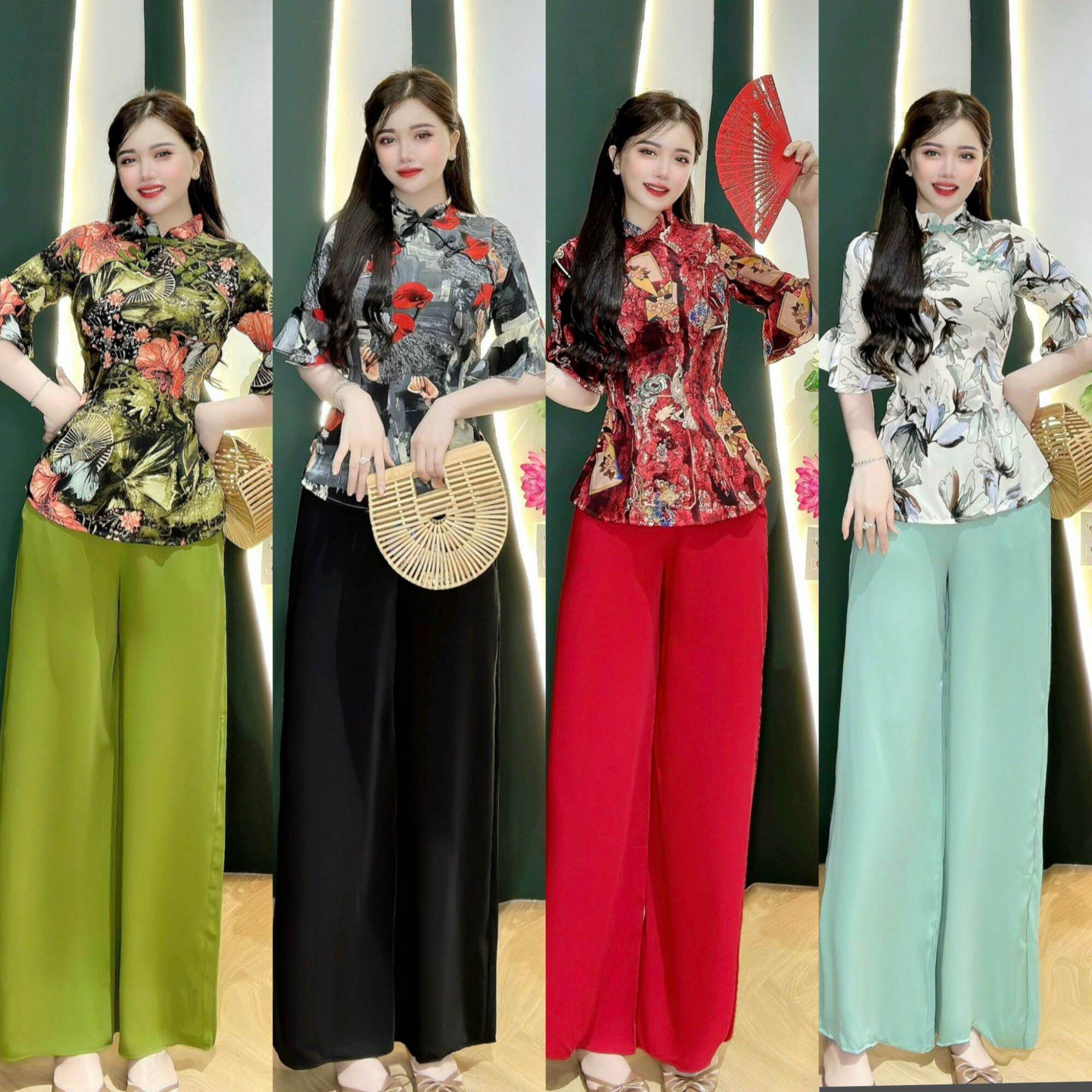 Bộ bà ba cổ trung hoa/ Sét bà ba trung hoa / trang phục truyền thống tay loe chất lụa mango loại 1