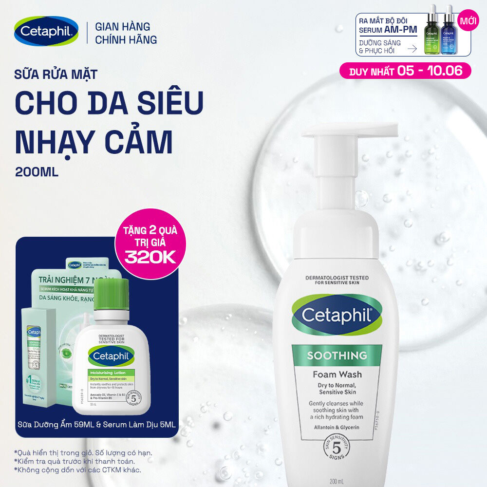 Sữa rửa mặt dạng bọt siêu mềm mịn giúp làm dịu tức thì  cấp ẩm tối ưu cho da nhạy cảm CETAPHIL SOOTHING FOAM WASH 200ML