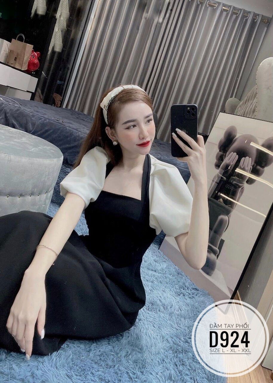 60-90kg Bigsize ĐẦM TAY PHỐI D924