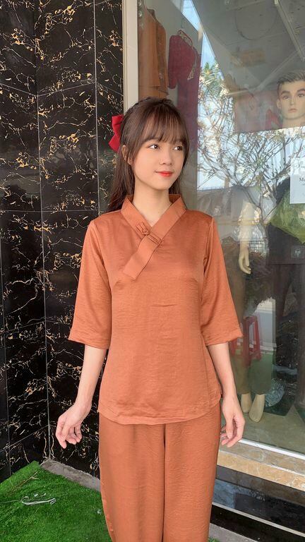 Đồ lam đi chùa - mẫu lụa đủi 1 nút trơn loại 1