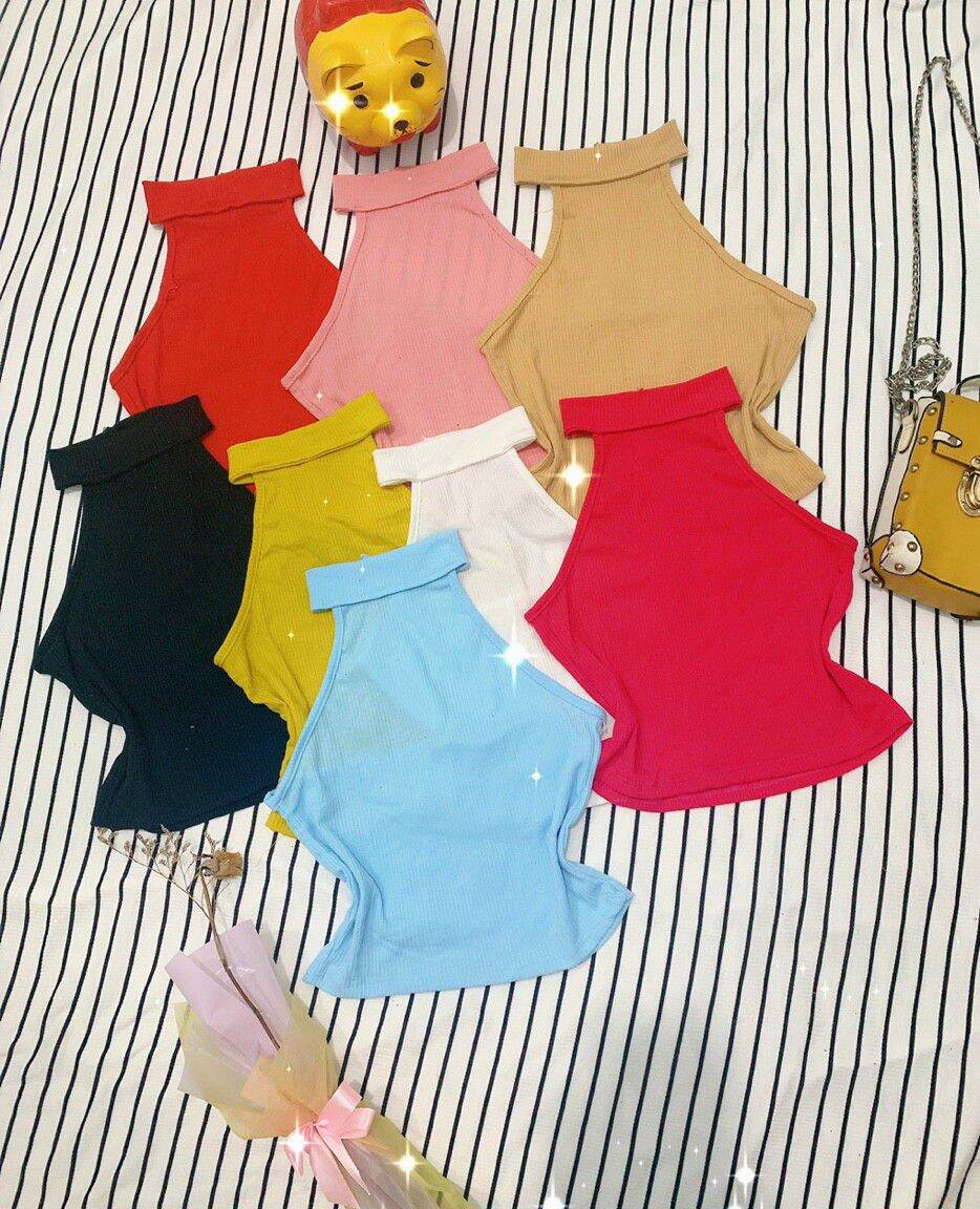 Áo cổ yếm hở lưng Thun Gân Croptop
