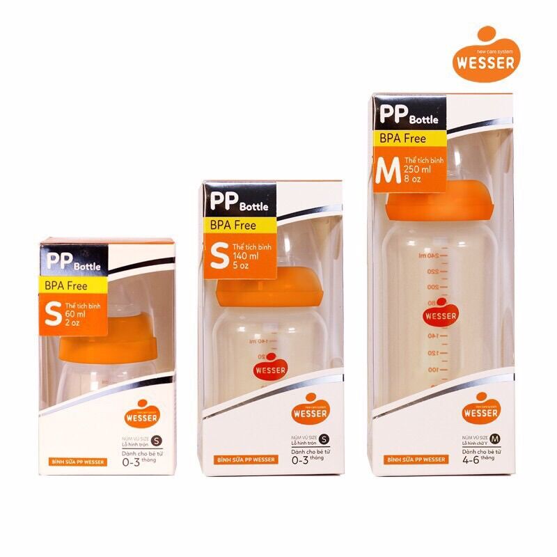 Bình sữa Wesser cổ hẹp 60ml- 140ml- 250ml
