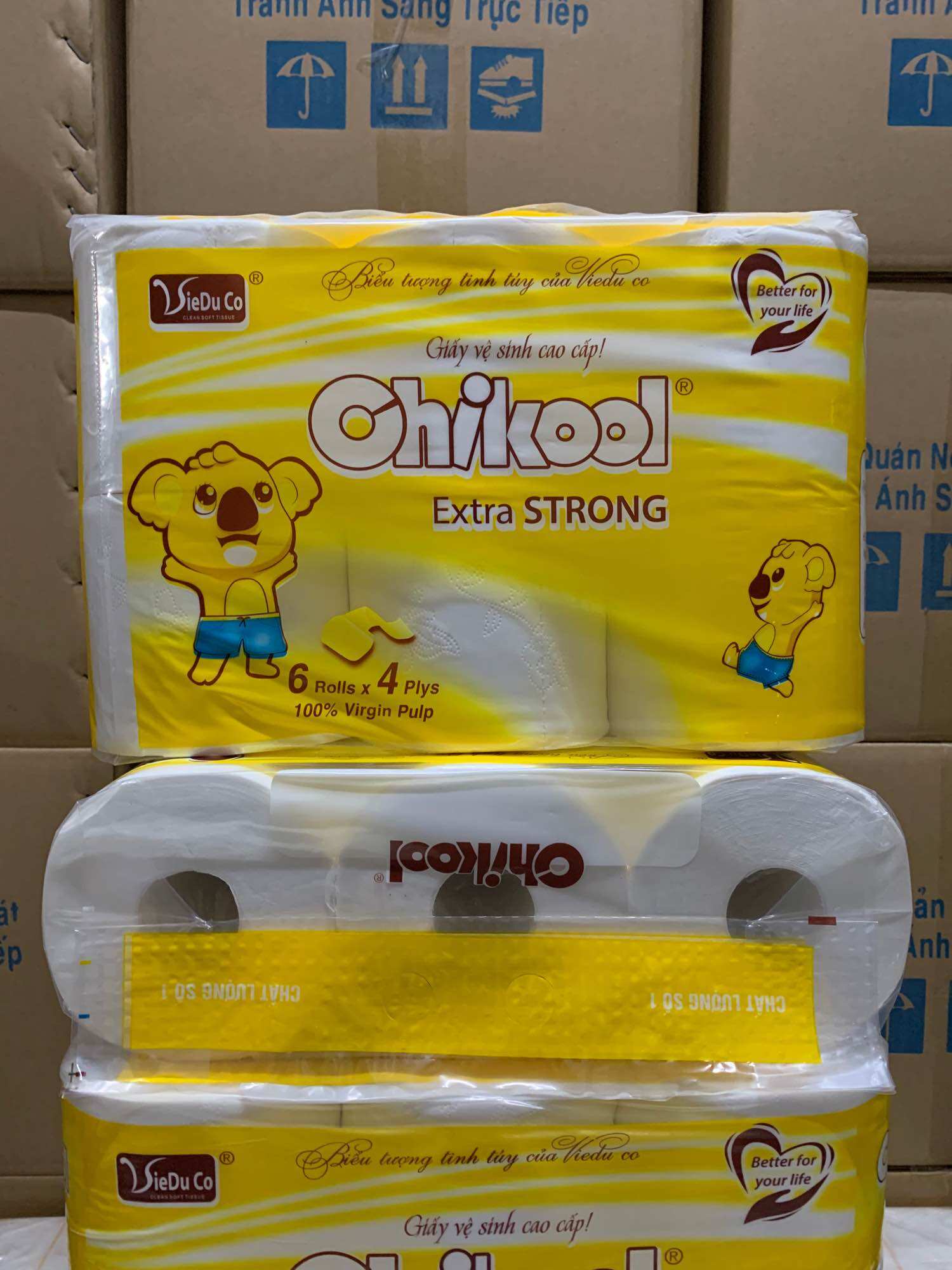 Giấy vệ sinh 6 cuộn có lõi cao cấp chikool vàng- giấy lụa 4 lớp mềm mịn và dai