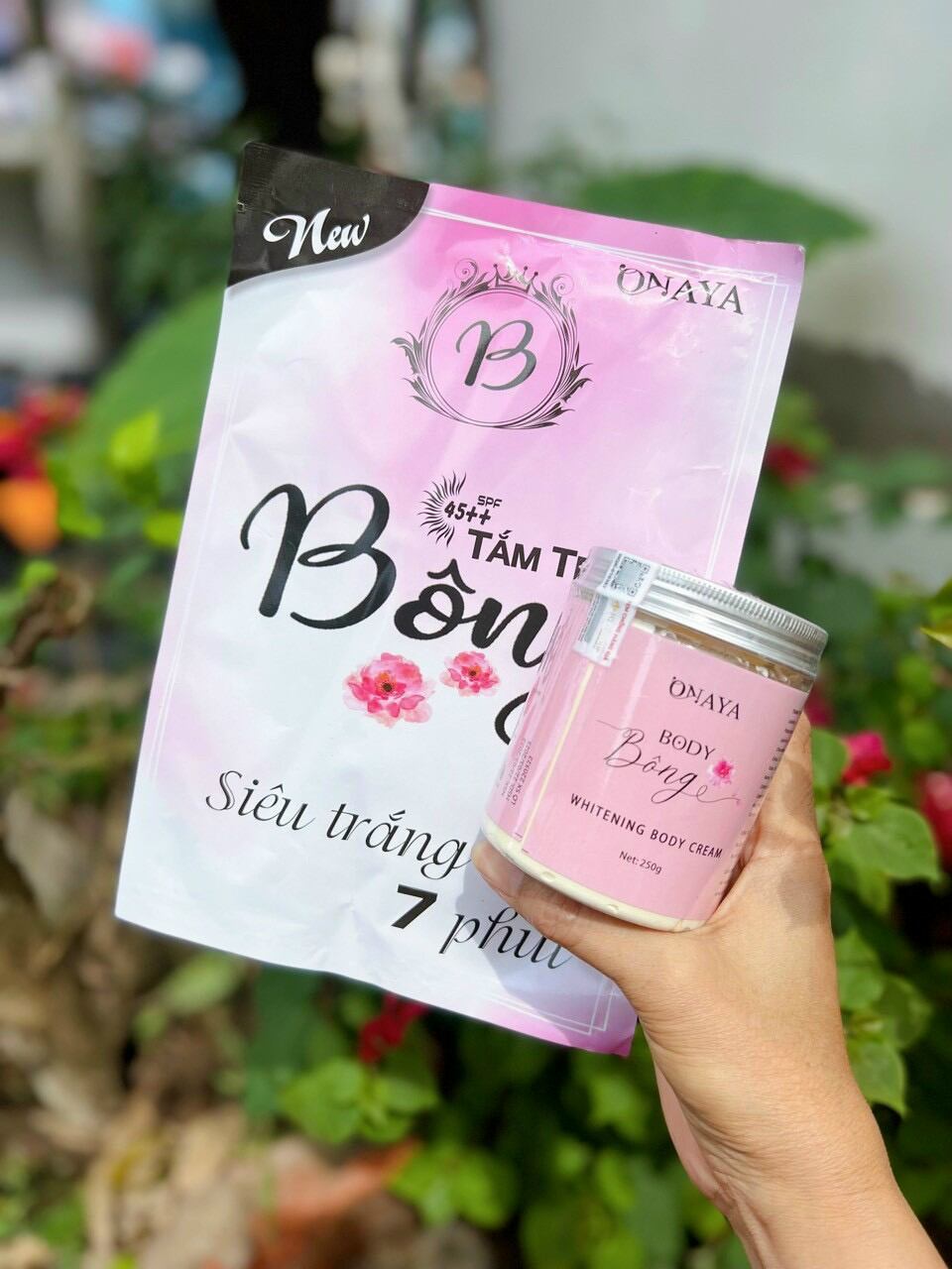 Combo kem body bông và tắm trắng bông