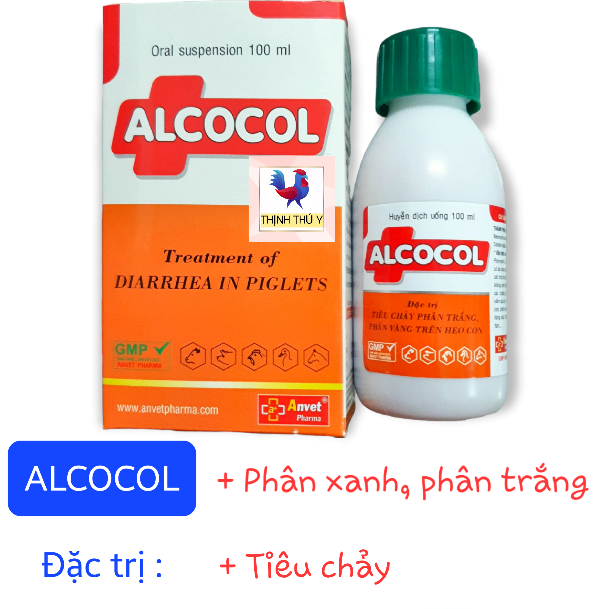 Anvet ALCOCOL - Đặc tr.i. tiêu chảy phân trắng, phân xanh cho gà, vịt, heo con