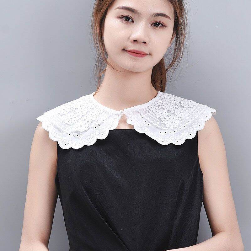 Áo Sơ Mi Giả Viền Ren Trắng Mùa Hè Cho Nữ Phụ Kiện Trang Trí Cổ Áo Ren Viền Hai Lớp Thắt Nút Ngọc Tr