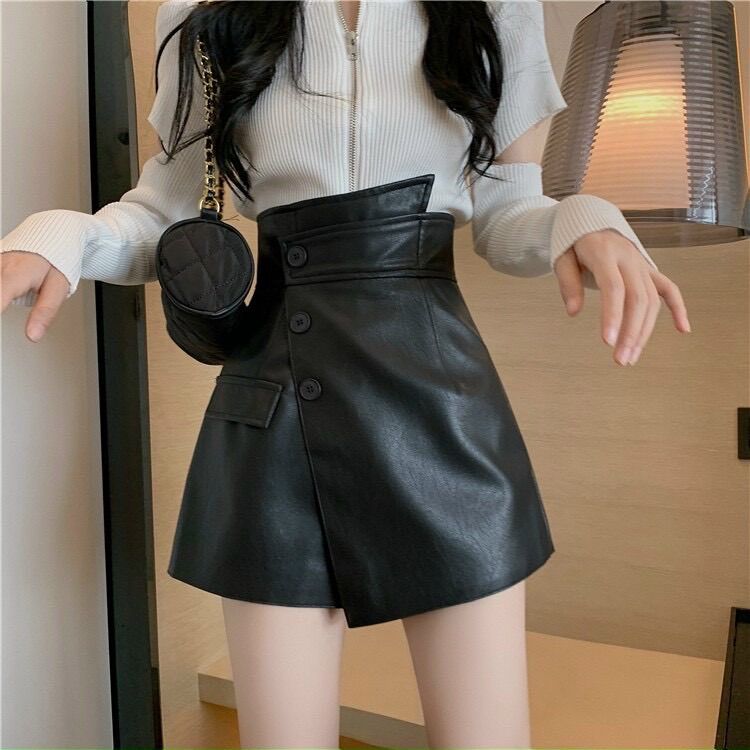 Chân Váy Da Chữ A Đắp Chéo