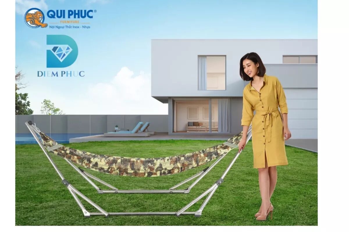 Bộ Võng Xếp Khung Inox Cao Cấp Qui Phúc - Giá Võng Inox Phi 32 - Tặng Lưới Võng Đại - Bảo Hành Chính Hãng