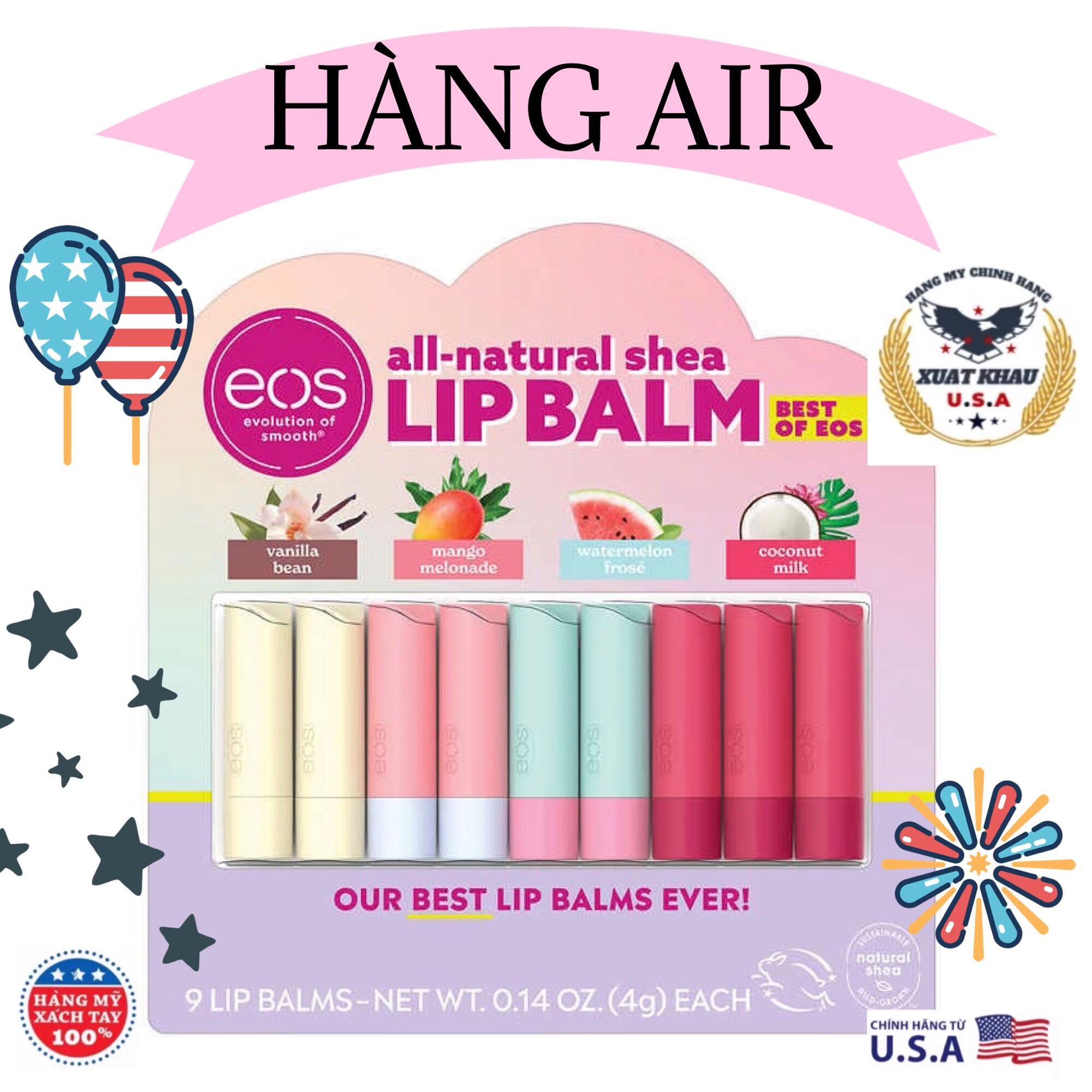 Son Dưỡng Môi Hữu Cơ all-natural shea Lip Balm, 9 stick - nhập Mỹ. Hàng_mới_mẫu_mới giá 1 cây