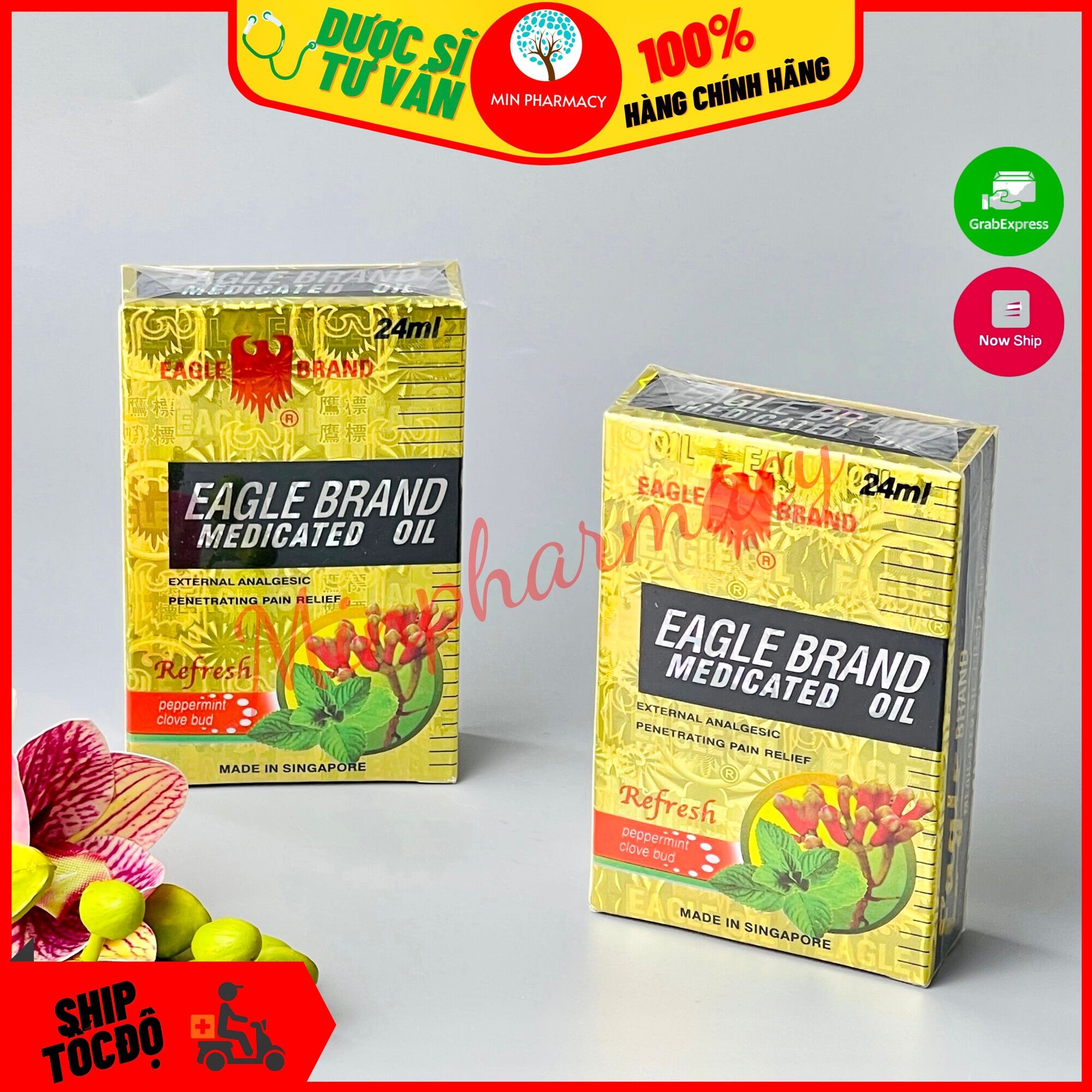 Dầu gió vàng con ó eagle brand singapore hương bạc hà 1 nắp + nụ đinh hương chai 24ml - minpharmacy