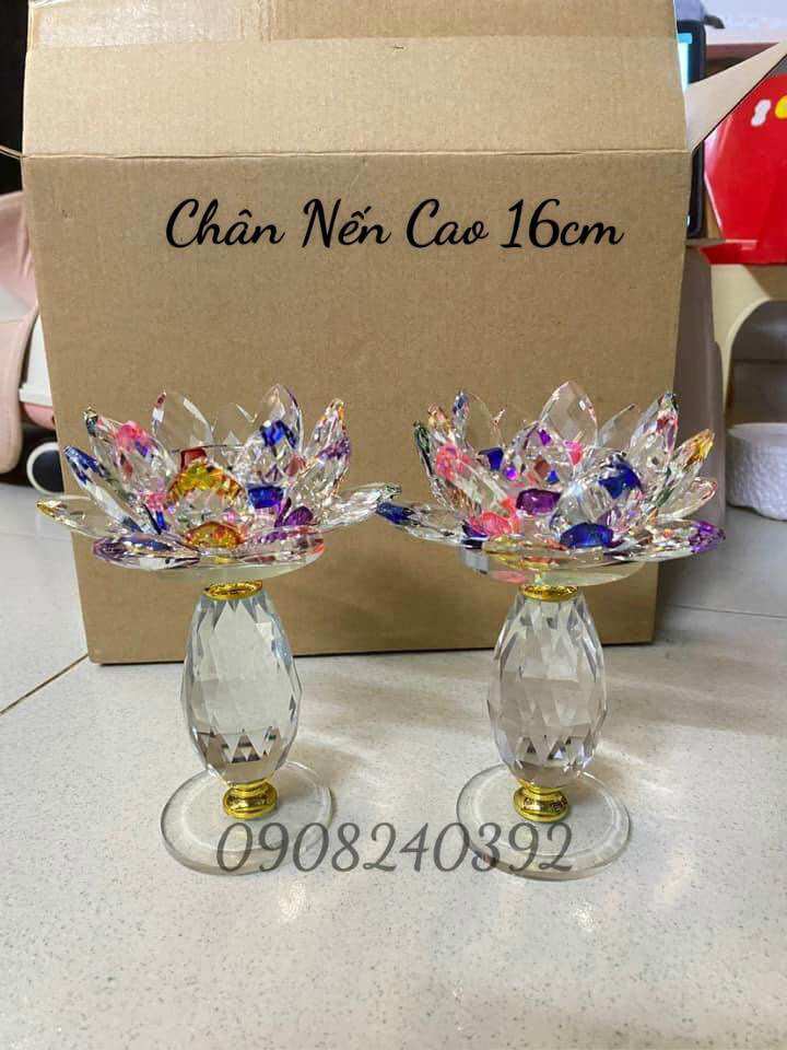 ✨ đế nến hoa sen pha lê chân cao 16cm - ✨