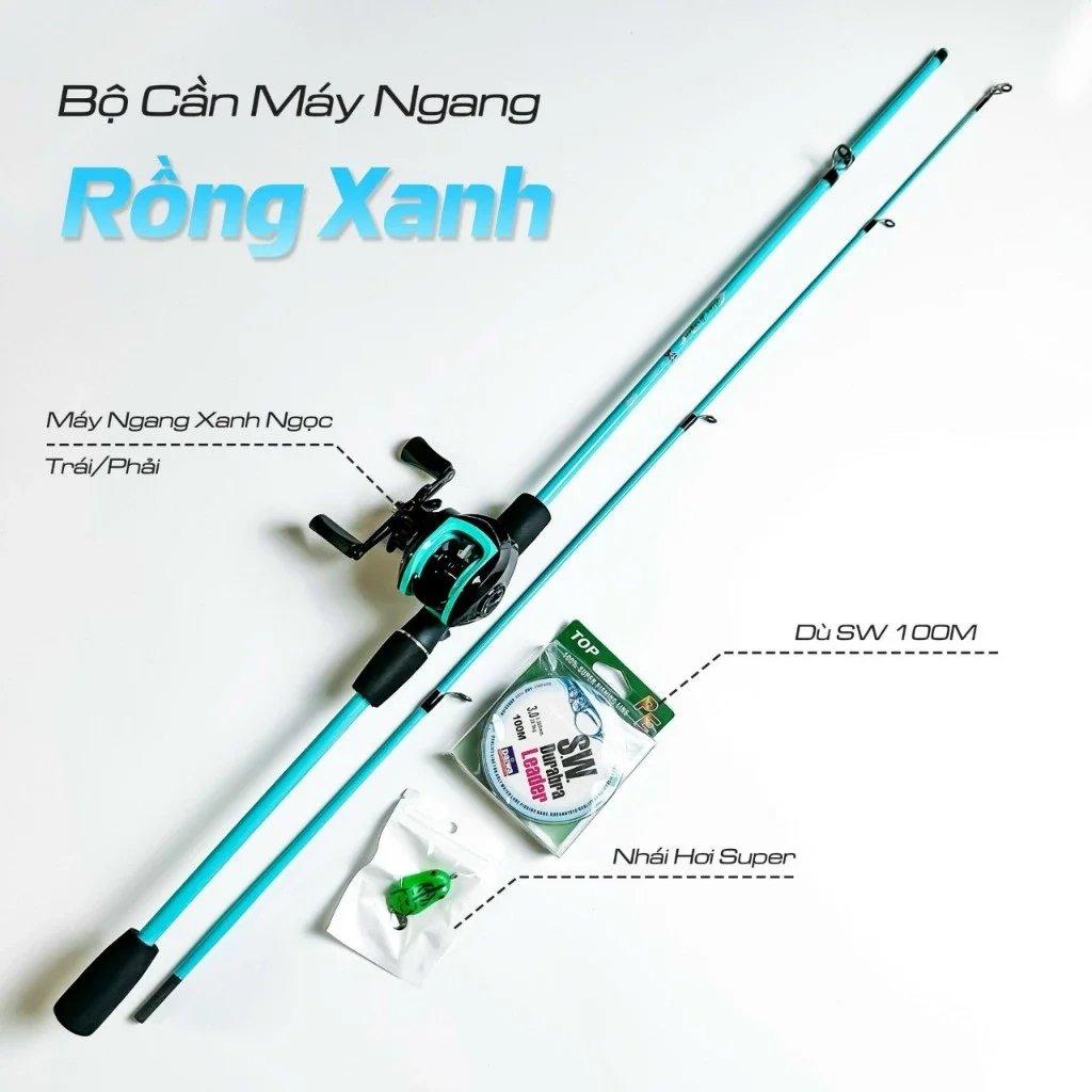  combo Bộ cần câu lure máy ngang Rồng Xanh  tặng kèm dây câu lure và mồi 