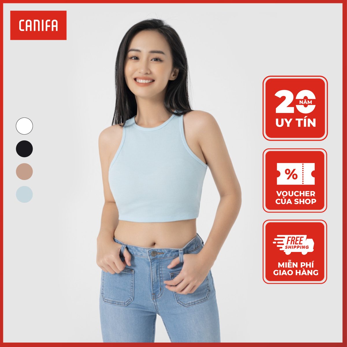 Áo ba lỗ nữ canifa áo ba lỗ chất liệu polyester pha, phom ôm 6ta22s002