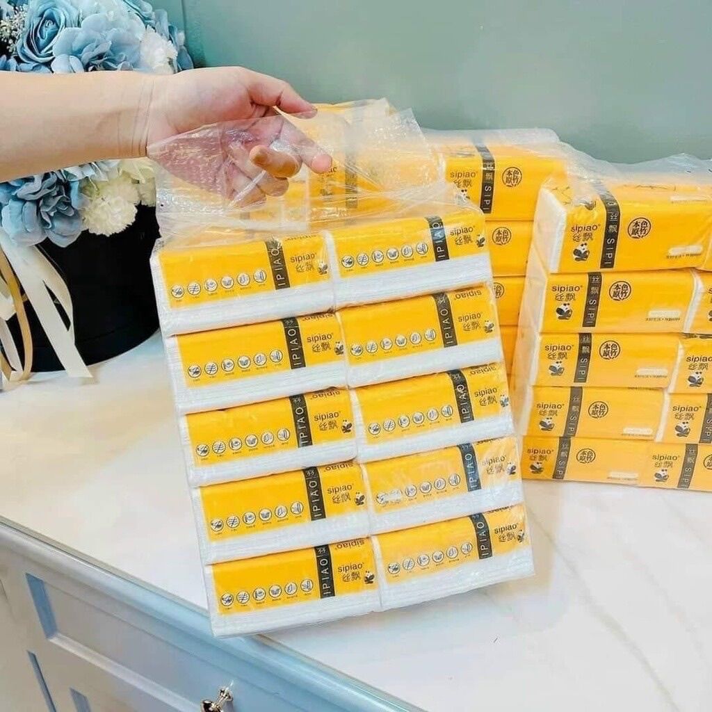 Combo 3 bịch mỗi bịch 10 gói giấy ăn gấu trúc sipiao trắng 3 lớp dai,mềm,min