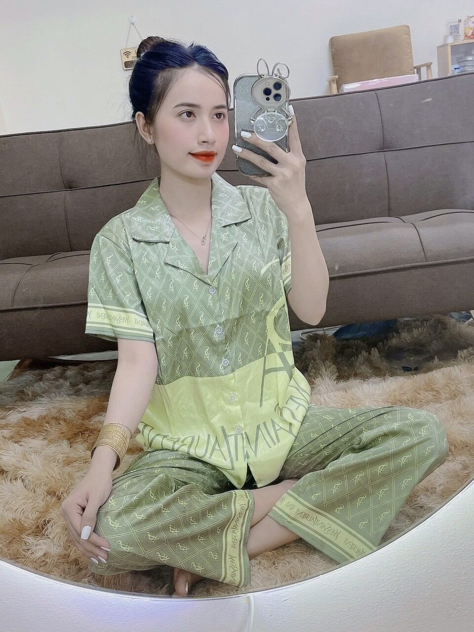 Tay ngắn lụa xước thiết kế mới ,Đồ bộ mặc nhà chất liệu lụa xước