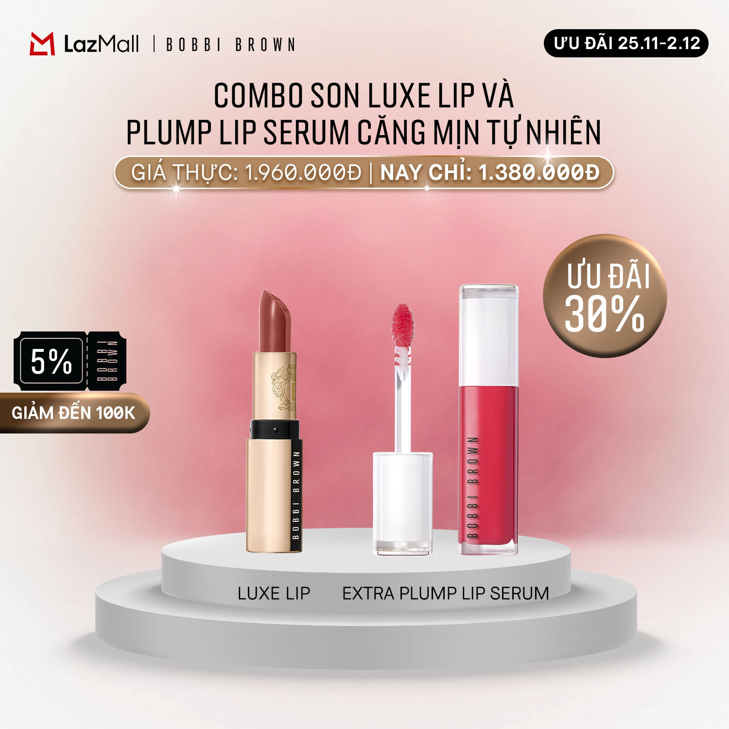   ƯU ĐÃI 25.11-2.12  Bobbi Brown - Bộ 2 món: Son Bobbi Brown Luxe Lipstick Serum Dưỡng Môi Bobbi Brown Extra Plump Lip Serum 