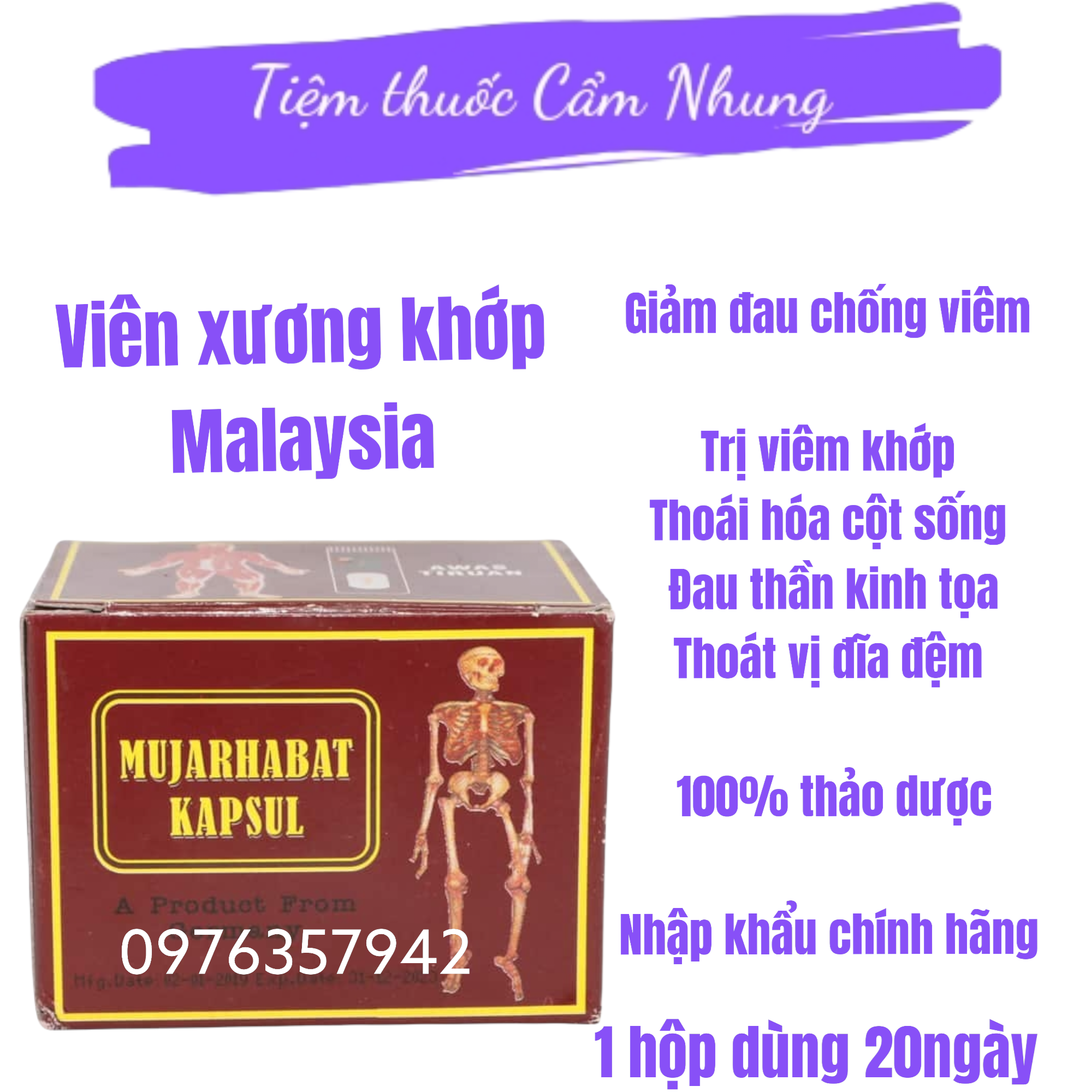  1 hộp viên khớp Malaysia MUJAHABAT KAPSUL hộp màu nâu 