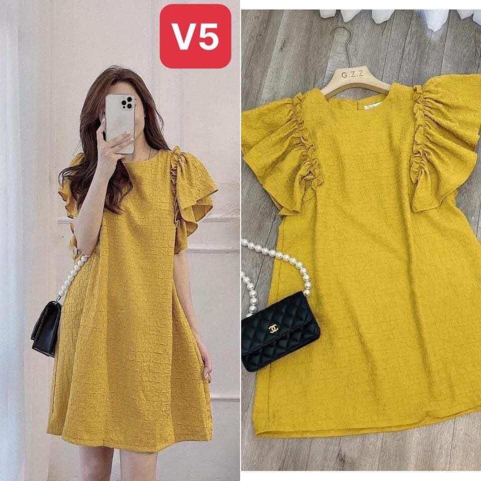 Váy bầu,đầm bầu bigsize màu vàng phối tay cánh tiên