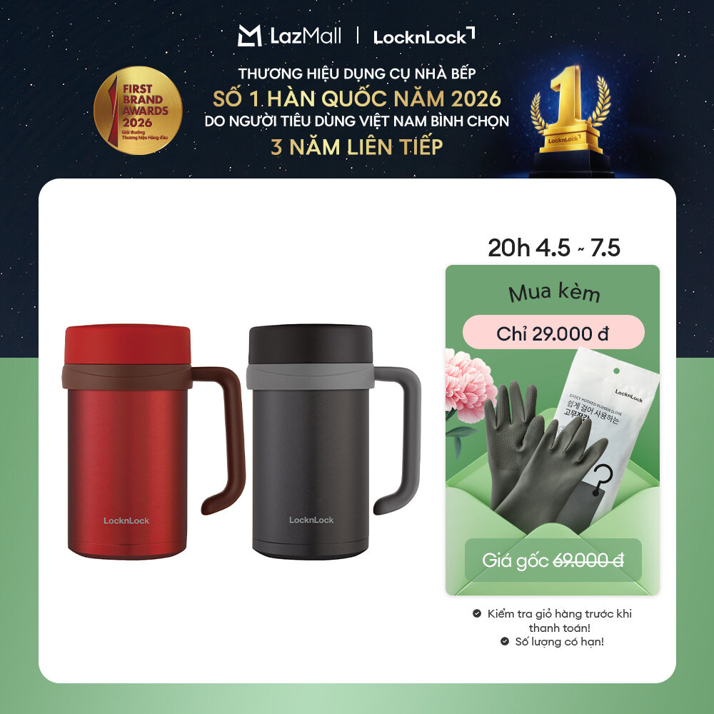 LHC4026B - Ca giữ nhiệt có tay cầm Table Mug LockLock 500ml Màu Đen, thép không gỉ 304, nhỏ gọn, Giữ nhiệt cả ngày - Hàng chính hãng
