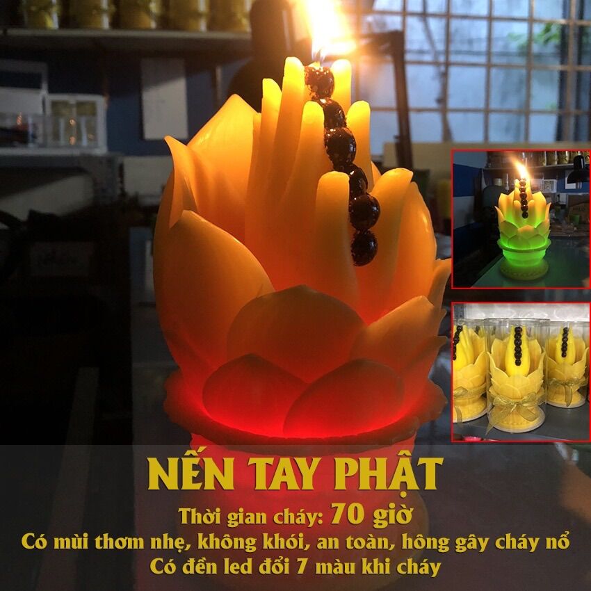 Nến tay phật trưng bàn thờ,trang trí, nến phật giáo ,nến đổi màu