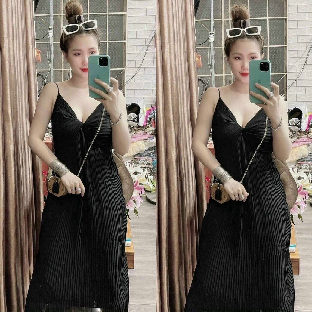 Đầm 2 Dây Xoắn Ngực Dập Ly