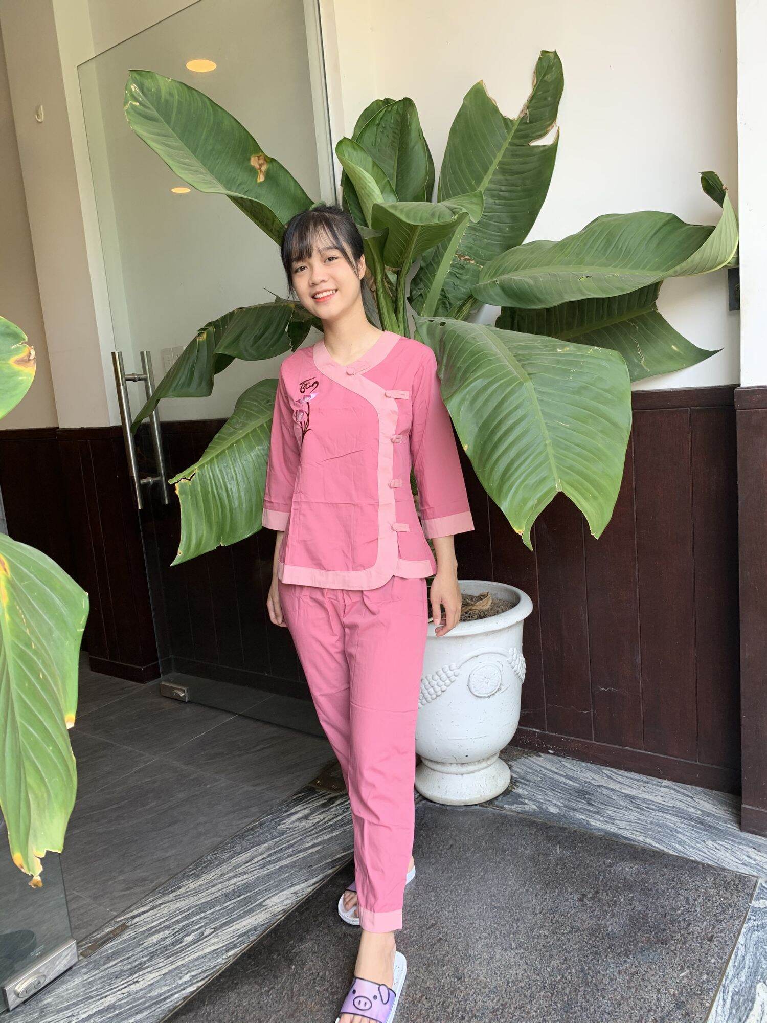 Đồ bộ nữ đi chùa tim phối chất vải kate size 40-70kg