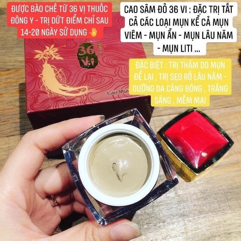 Cao mụn sâm đỏ 36 vị sạch mụn mờ thâm trắng sáng mịn màng 15g, 5g