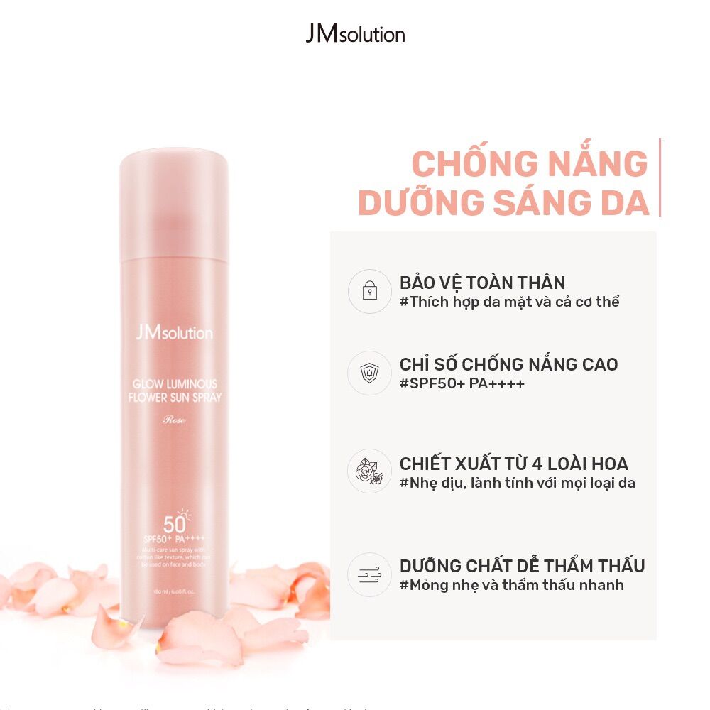 JMSOLUTION Xịt Chống Nắng Hoa Hồng JM Solution Glow Luminous SPF50+PA++180ml