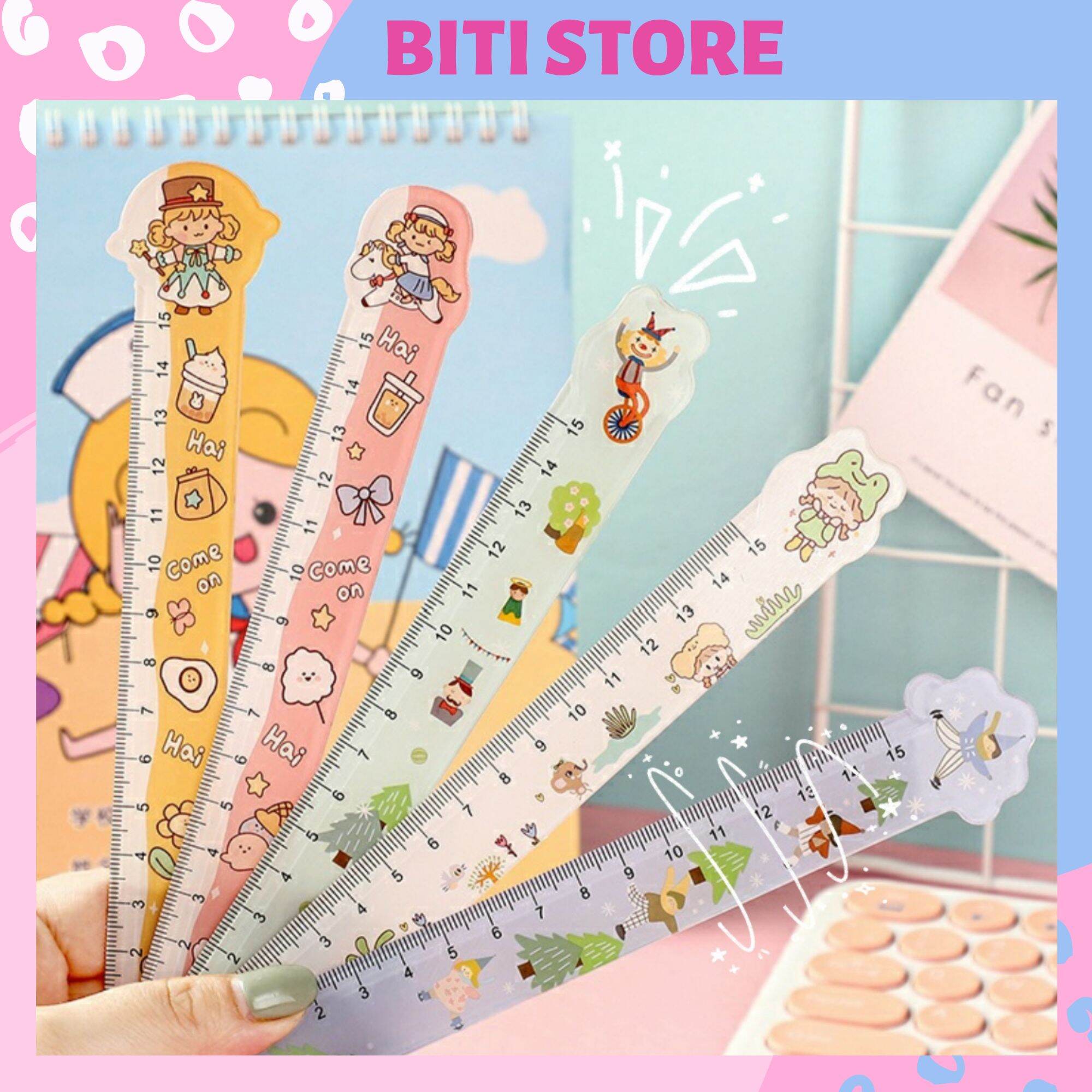 Thước nhựa dụng cụ học tập họa tiết hoạt hình chibi xinh xắn biti store