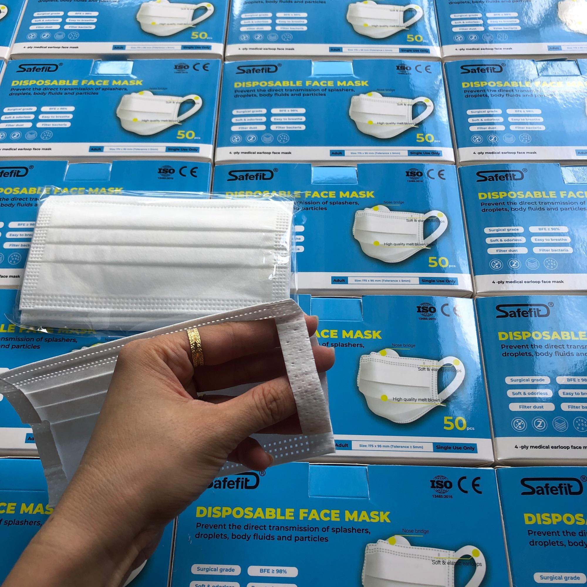 Hộp 50 Khẩu Trang Quai Mềm Không Đau Tai Safefit 4 lớp Cao Cấp Xuất Khẩu