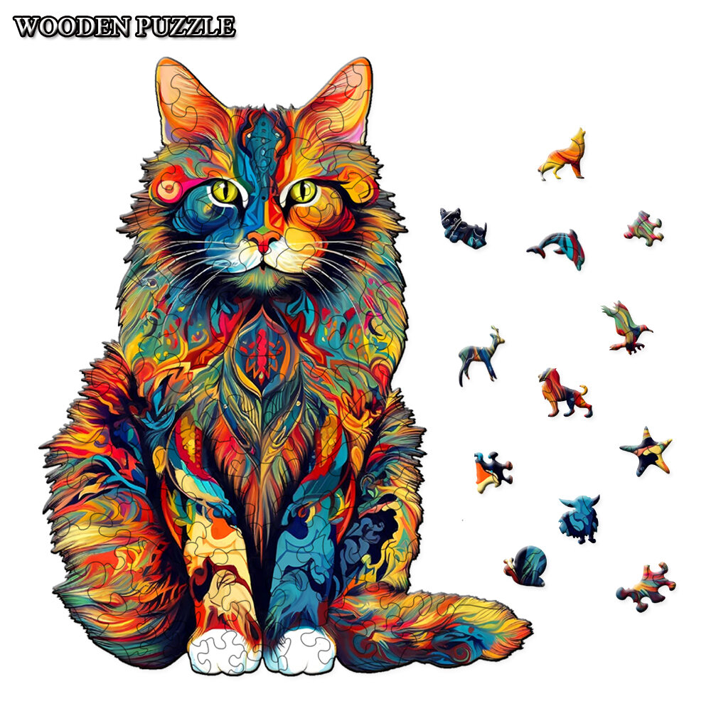 Color Changing Cat Wooden Puzzle Irregular Animal Shaped Wooden Puzzle High Difficulty Puzzle Puzzle