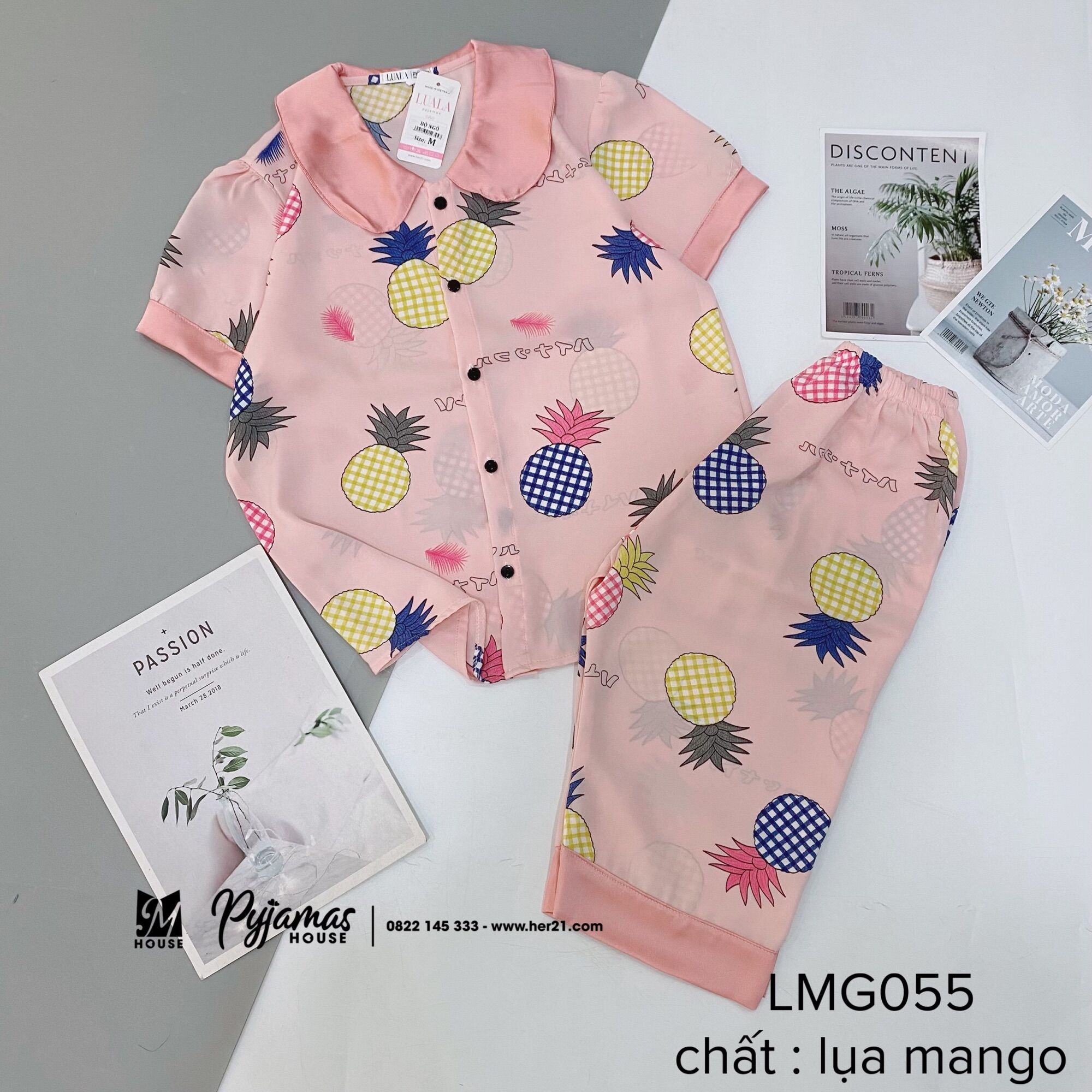 Bộ pyjama lụa Mnago tay ngắn quần lửng cao cấp