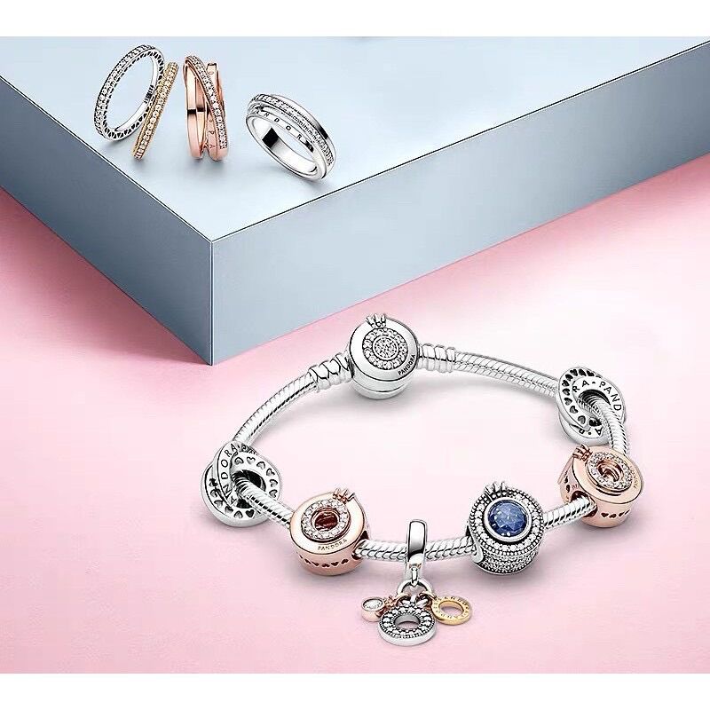 HẠT CHARM PAN ALE VÀNG HỒNG ĐÍNH ĐÁ GIỮA BẠC S925