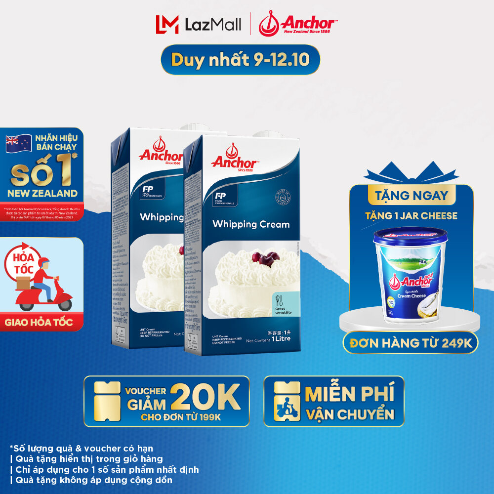 [GIAO HÀNG HỎA TỐC - HCM] Combo 2 Kem Sữa Tươi Tiệt Trùng Anchor Whipping Cream Hộp 1 Lít